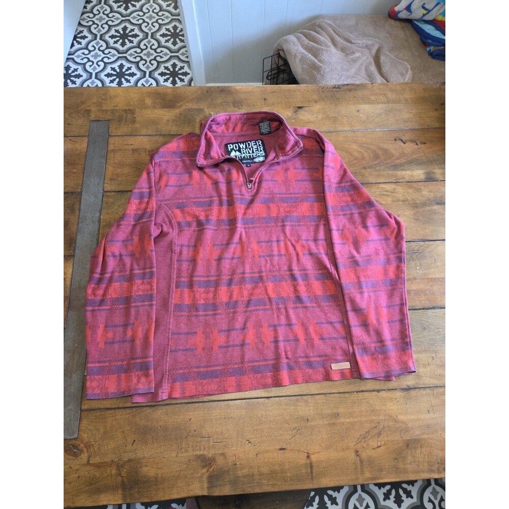 Powder River Outfitters Panhandle Mens Large Aztec 1/4 Zip Pullover Burgundy L